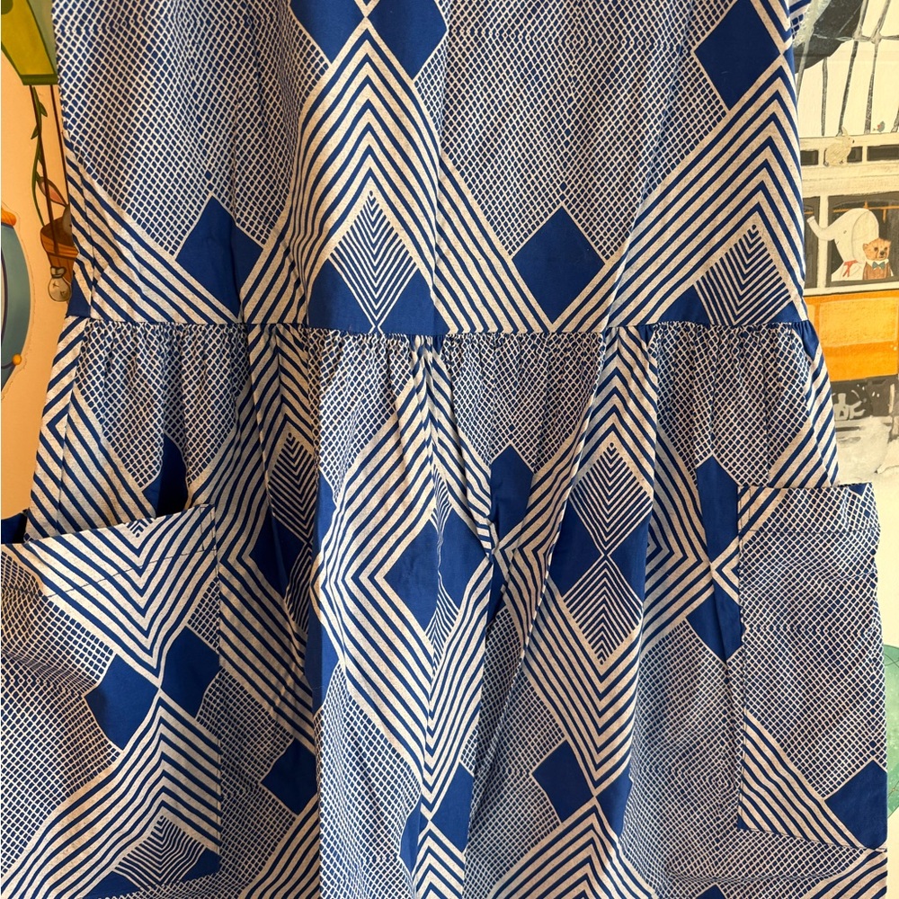 Rare Nooworks Blue and White Geometric Sleeveless Dress - Picture 2 of 8